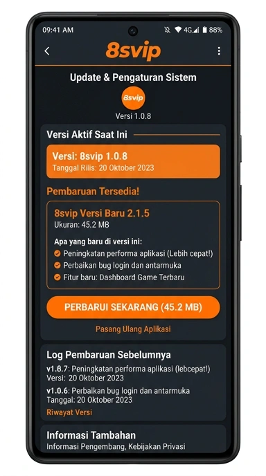 Riwayat Versi 8svip untuk Pengguna Android