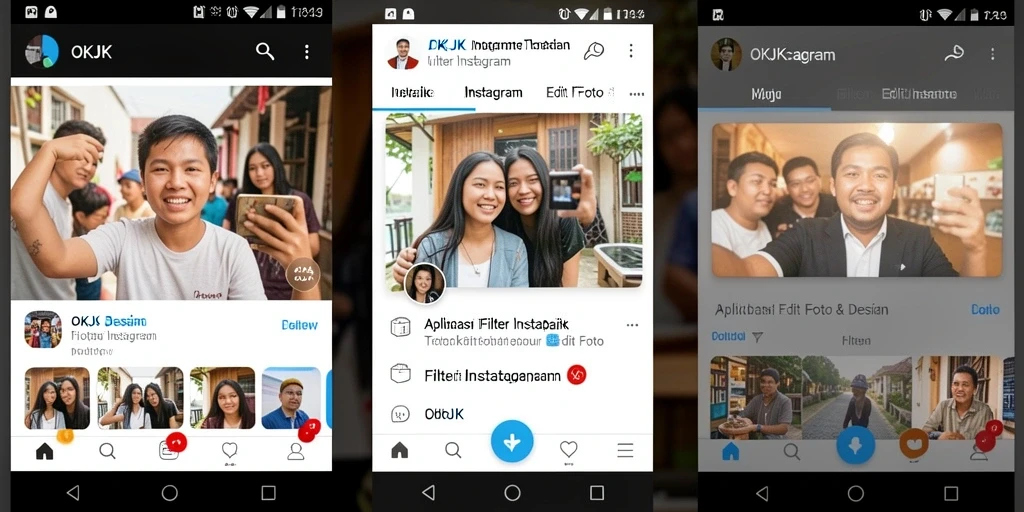 Antarmuka pengguna OKJK dengan berbagai fitur Filter Instagram.