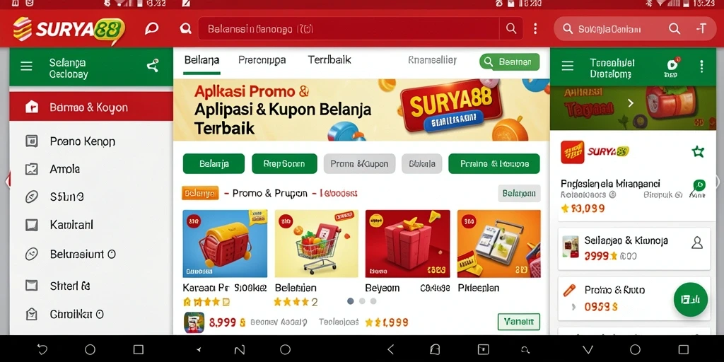 Tampilan utama aplikasi SURYA88 dengan berbagai kupon menarik.